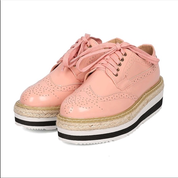 Boutique Shoes - Blush Pink Creeper Espadrille Platform Oxfords